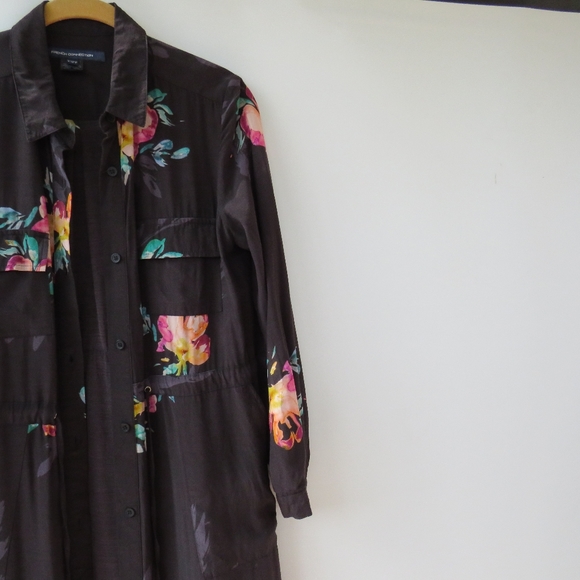 French Connection Delphine Drape Black Floral Shirt Dress - Picture 14 of 16